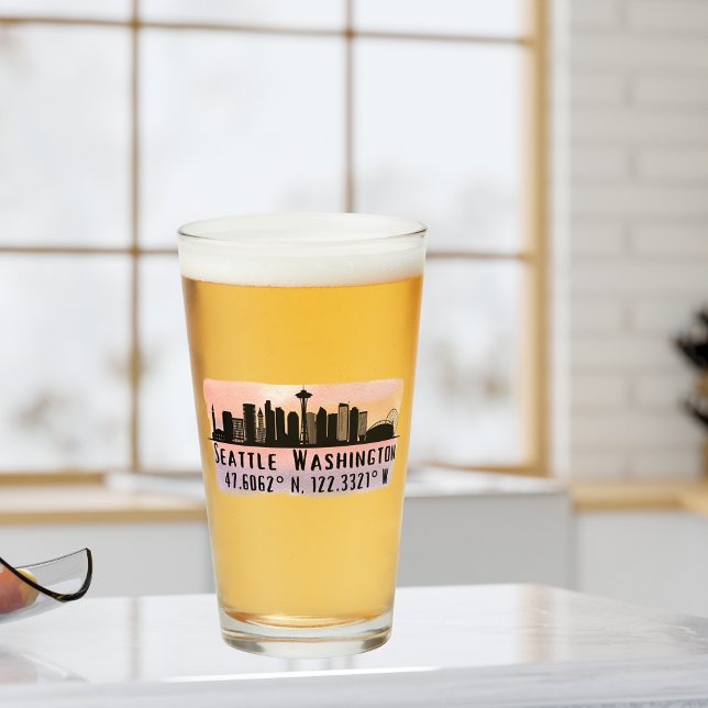 Seattle City Skyline Latitude and Longitude Pint Glass (Creator Uploaded)