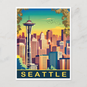 Seattle, City Skyline, Washington State, Travel Postcard