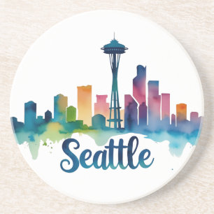 Seattle City watercolor Skyline Coaster