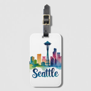 Seattle City watercolor Skyline Luggage Tag