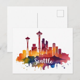 Seattle City watercolor Skyline Postcard
