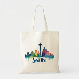 Seattle City watercolor Skyline Tote Bag