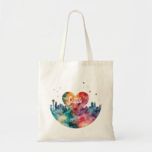 Seattle City watercolor Skyline Tote Bag