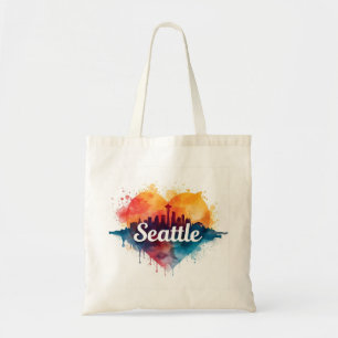 Seattle City watercolor Skyline Tote Bag