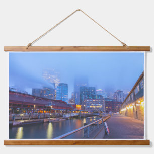Seattle Cityscape on Foggy Morning Hanging Tapestry