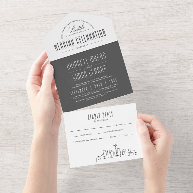Seattle Deco Skyline | Wedding All In One Invitation (Tearaway)