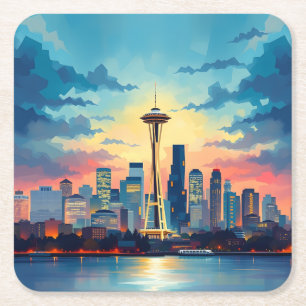Seattle Digital Painting Skyline Coaster Set