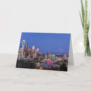 Seattle, Downtown and Mt. Rainier at Twilight Card