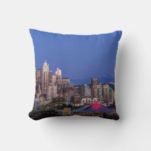 Seattle, Downtown and Mt. Rainier at Twilight Cushion