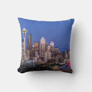 Seattle, Downtown and Mt. Rainier at Twilight Cushion
