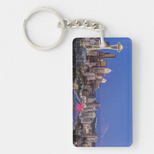 Seattle, Downtown and Mt. Rainier at Twilight Key Ring