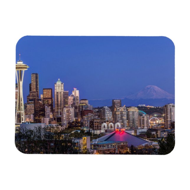 Seattle, Downtown and Mt. Rainier at Twilight Magnet (Horizontal)