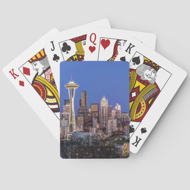 Seattle, Downtown and Mt. Rainier at Twilight Playing Cards (Back)
