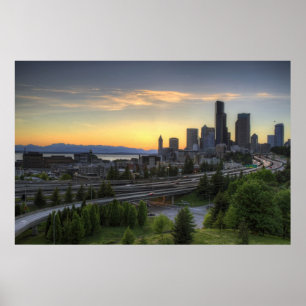 Seattle Downtown Skyline at Sunset Poster