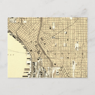 Seattle Downtown Vintage Map Travel Postcard