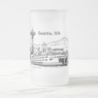 Seattle Ferry & Skyline Line Art Washington State