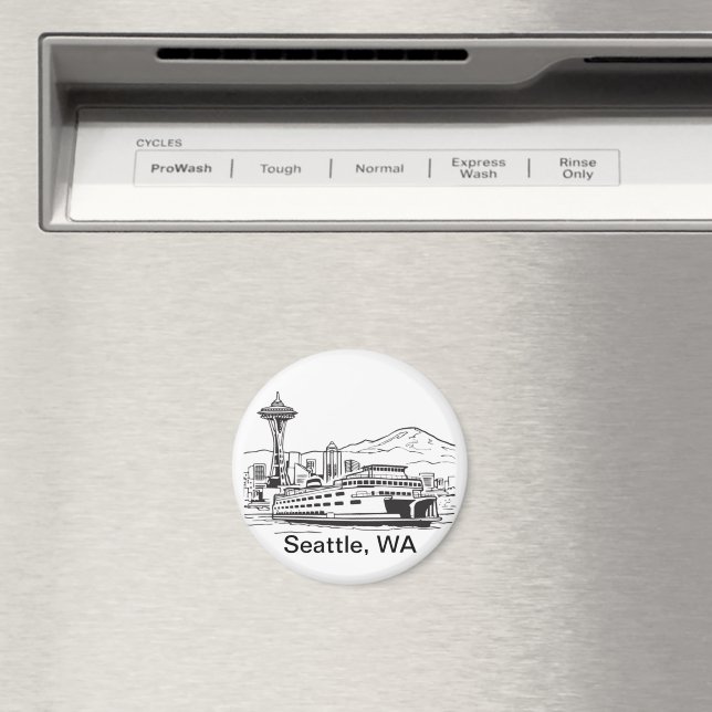 Seattle Ferry & Skyline Line Art Washington State Magnet (In Situ (Dishwasher))