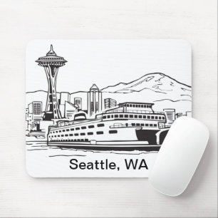Seattle Ferry & Skyline Washington State Line Art Mouse Mat