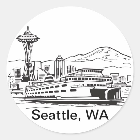 Seattle Ferry Washington State Line Art Classic Round Sticker