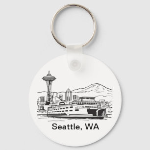 Seattle Ferry Washington State Line Art Key Ring