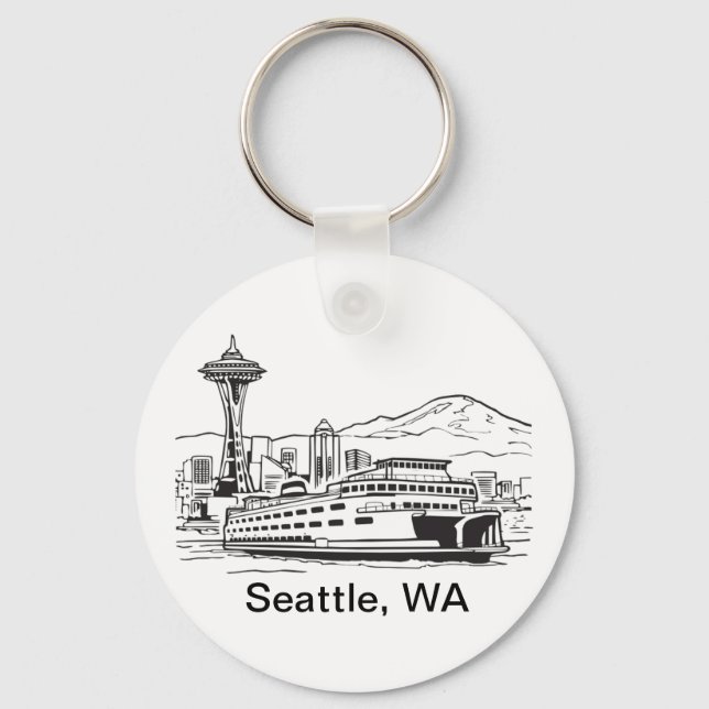 Seattle Ferry Washington State Line Art Key Ring (Front)