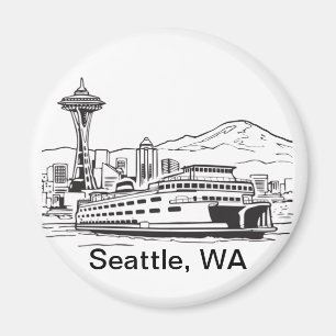 Seattle Ferry Washington State Line Art Magnet