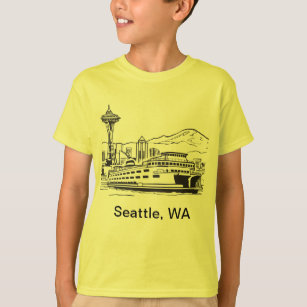 Seattle Ferry Washington State Line Art T-Shirt