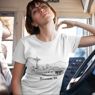 Seattle Ferry Washington State Line Art Women T-Shirt