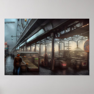 Seattle Fish Market Digital Art Poster
