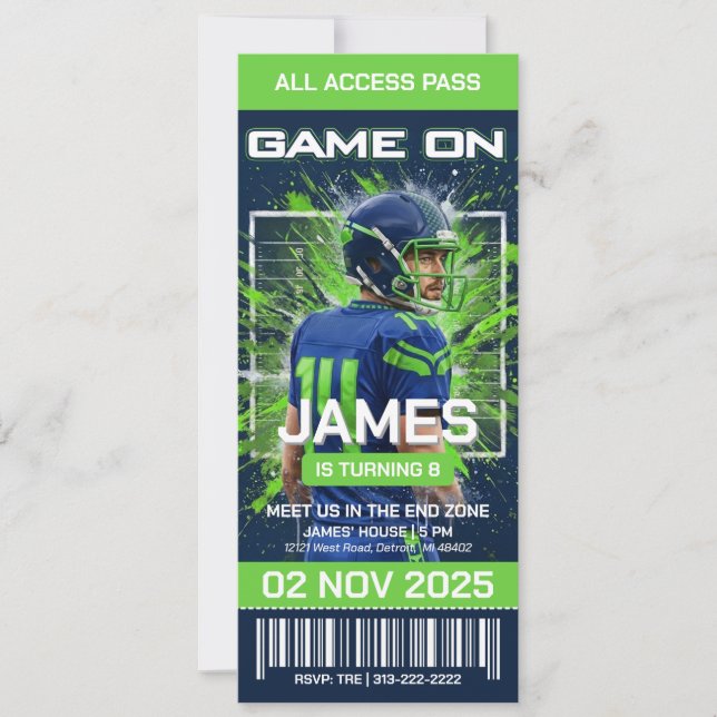 Seattle Football Ticket Birthday Invitation (Front)