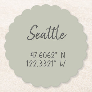 Seattle GPS Coordinates Longitude Latitude Paper Coaster
