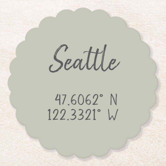 Seattle GPS Coordinates Longitude Latitude       Paper Coaster (Front)