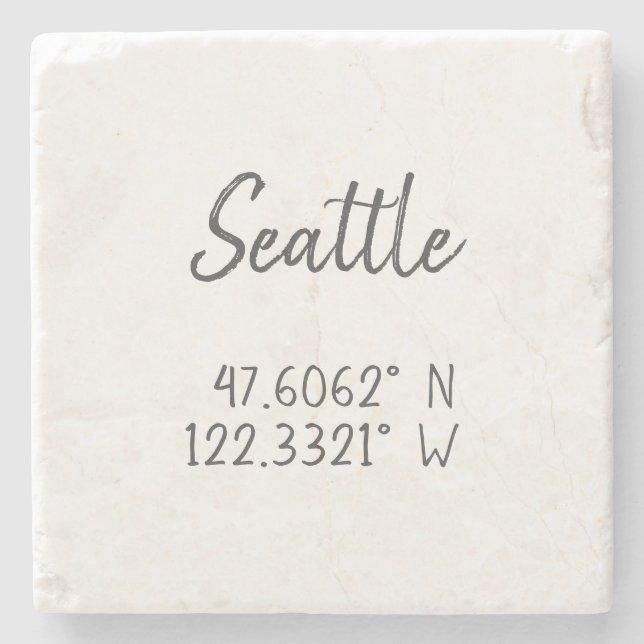 Seattle GPS Coordinates Longitude Latitude      Stone Coaster (Front)