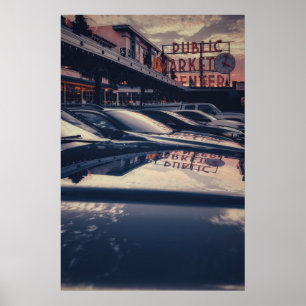 Seattle Iconic Pike Market Centre at Sunset Poster