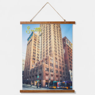 Seattle Iconic Tall Brick Building Cityscape Hanging Tapestry