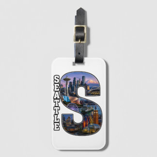 Seattle Landmark Initial Letter Art Luggage Tag
