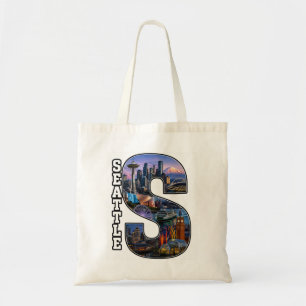 Seattle Landmark Initial Letter Art Tote Bag