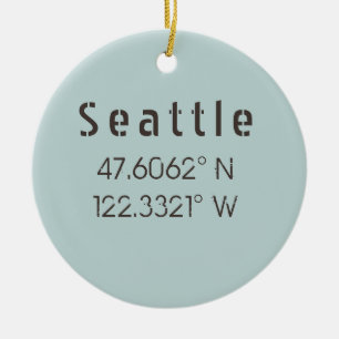 Seattle Latitude and Longitude Ceramic Tree Decoration