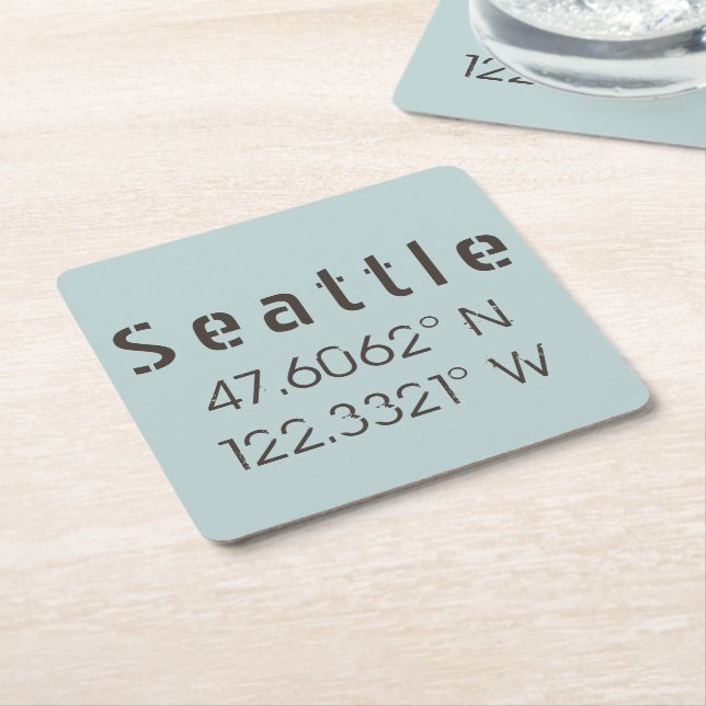 Seattle Latitude and Longitude Square Paper Coaster (Angled)