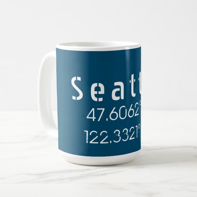 Seattle Latitude Longitude Coffee Mug (Front Left)