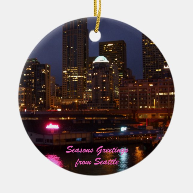 Seattle Lights Ceramic Tree Decoration (Front)