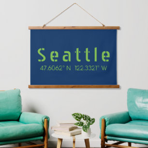 Seattle Longitude Latitude Team Colours Hanging Tapestry