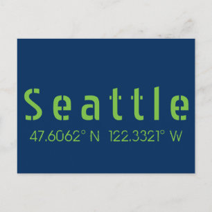 Seattle Longitude Latitude Team Colours  Postcard