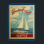 Seattle Magnet Sailboat Vintage Travel Washington<br><div class="desc">This Greetings From Seattle Washington vintage travel nautical design features a boat sailing on the water with seagulls and a blue sky filled with gorgeous puffy white clouds.</div>