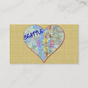 Seattle Map Heart Cutout Business Cards