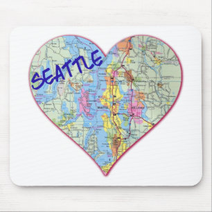 Seattle Map Heart Mouse Mat