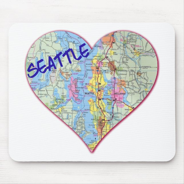 Seattle Map Heart Mouse Mat (Front)