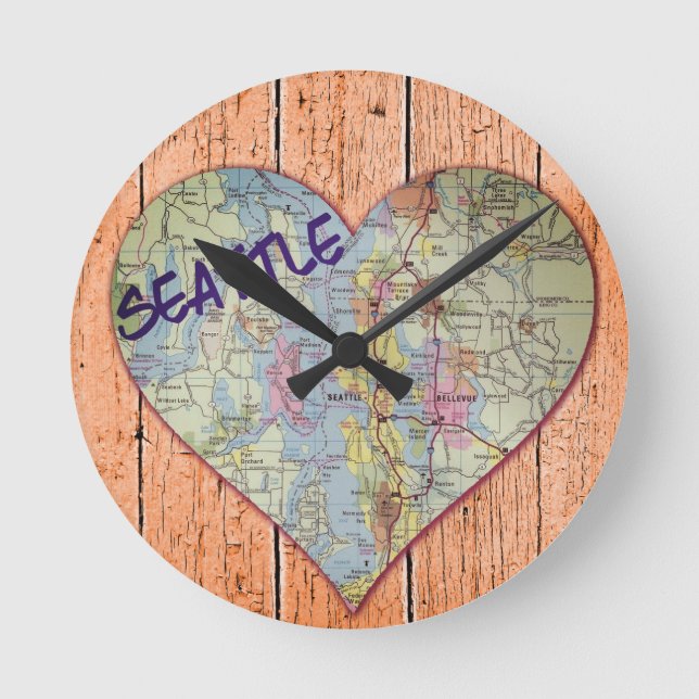 Seattle Map Heart Round Clock (Front)