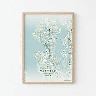 Seattle Map Print Washington City Wall Art Gift