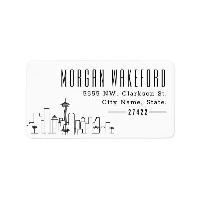 Seattle Modern Deco Skyline Large Label (Front)